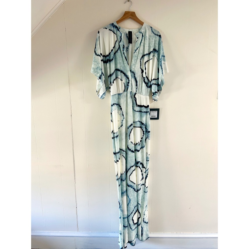 Norma Kamali Obie Tie-Dye Coverup Gown Blue White Shibori Maxi Dress XS - Picture 3 of 5